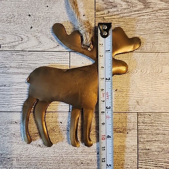 Metal Moose Ornament Brass-colored Jute Hanger Puffy 4.25 Inches - Picture 6 of 6